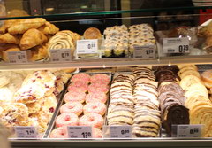 Food prices in Germany at the station, donuts, pastries